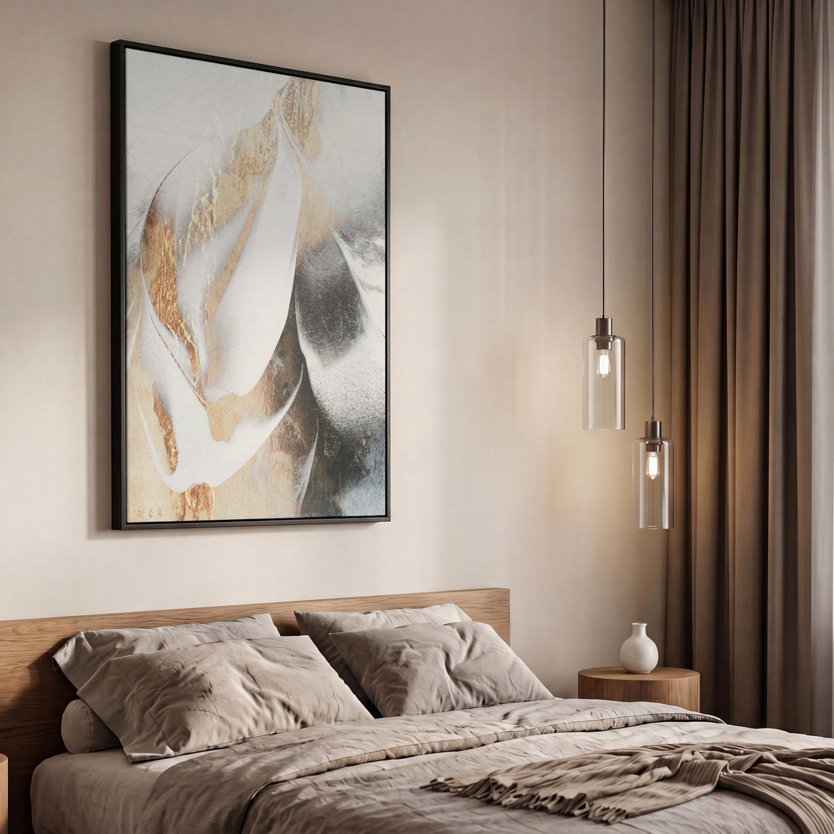 LEINWAND Bilder mit Rahmen - Luxus - Abstrakt - Gold - Weiß - 60x90 - Goldfarben, Textil (60/90cm) - MuchoWow