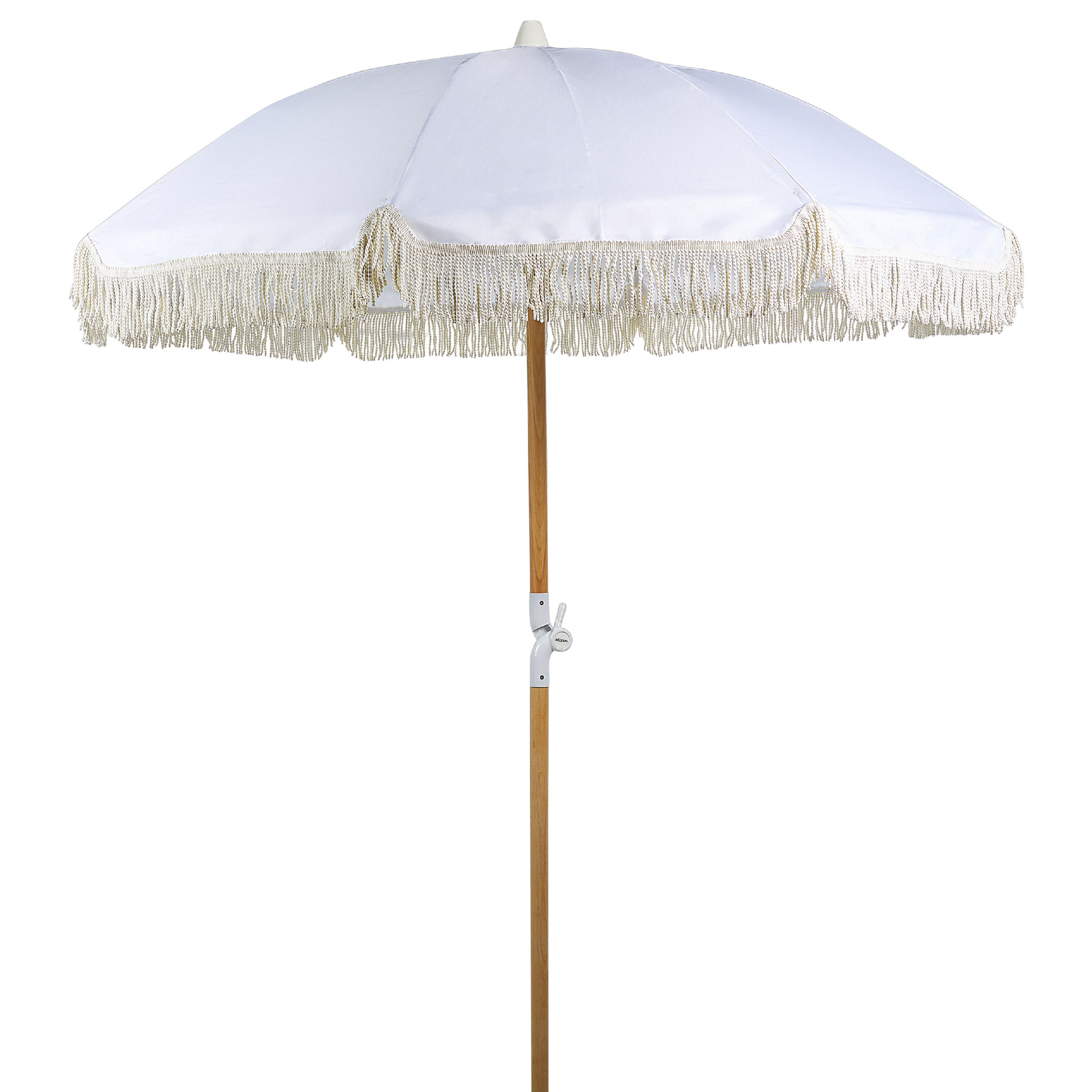 SONNENSCHIRM weiß mit Volant 150 cm Mondello - Hellbraun/Weiß, Textil (150/150cm) - Beliani