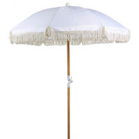 SONNENSCHIRM weiß mit Volant 150 cm Mondello - Hellbraun/Weiß, Textil (150/150cm) - Beliani