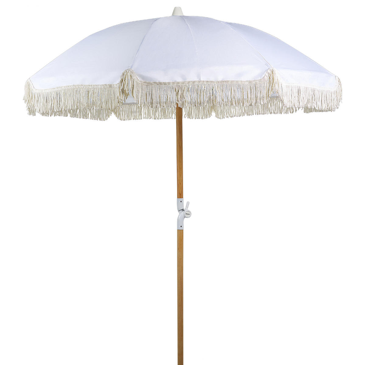 SONNENSCHIRM weiß mit Volant 150 cm Mondello - Hellbraun/Weiß, Textil (150/150cm) - Beliani