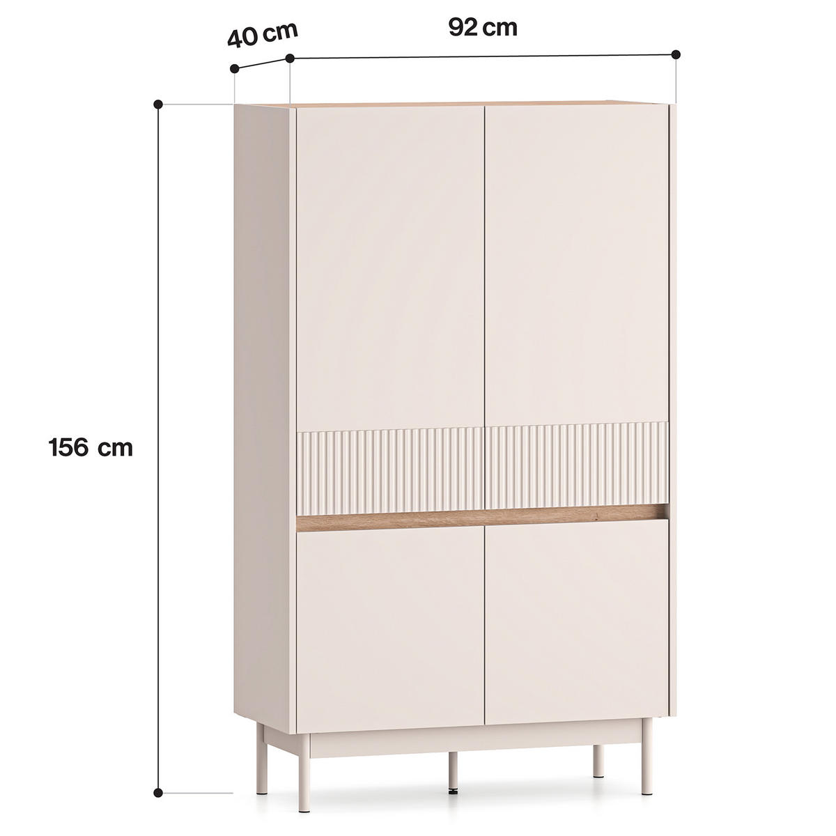 KOMMODE NALIA, Creme/Eiche - Eichefarben/Creme, Holzwerkstoff/Metall (92/156/40cm) - KONSIMO®
