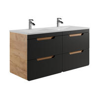 DOPPELWASCHTISCH - 120cm x 46cm - Holzspan - anthrazitgrau, naturfarben hell - ARUBA - Anthrazit, Holz (120/59/46cm) - Vente-Unique