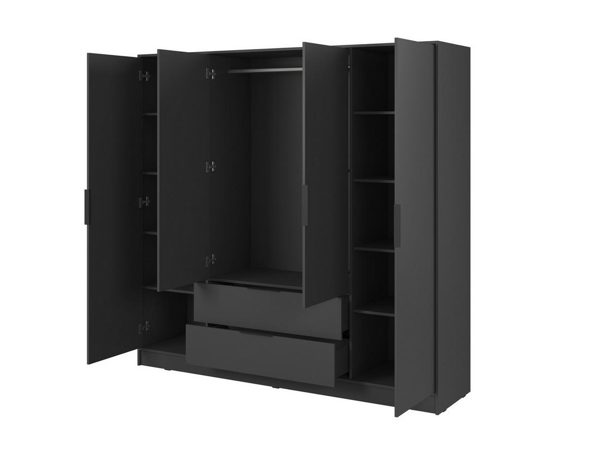 GROSSER Kleiderschrank RICADI 4D (Graphit, 4 Türen, 2 Schubladen, Kleiderstange, Kunststoffgriffe) - Schwarz/Graphitfarben, Holz/Holzwerkstoff (206/200/51cm) - Ravio