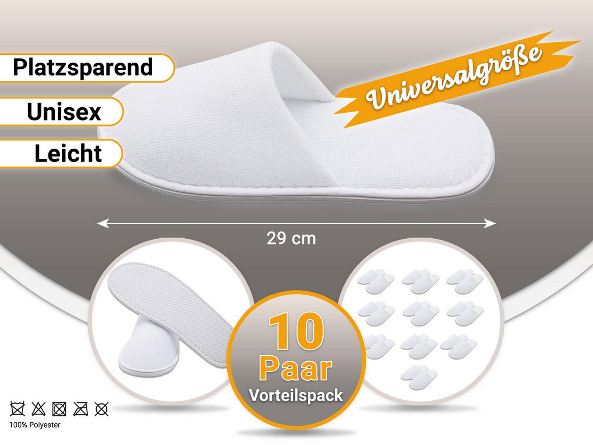 FROTTIERSLIPPER, 10er-Set, Universalgröße, 100% Polyester, Weiß - Weiß, Textil (5/1/29cm) - Zollner