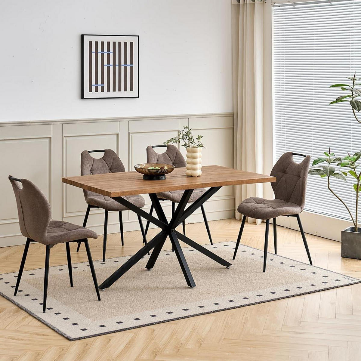 ESSZIMMERSTUHL 8er-Set Braun Skandinavisch Stoff Metallbeine Rautenmuster Griff - Braun, Textil (44/86/48cm)