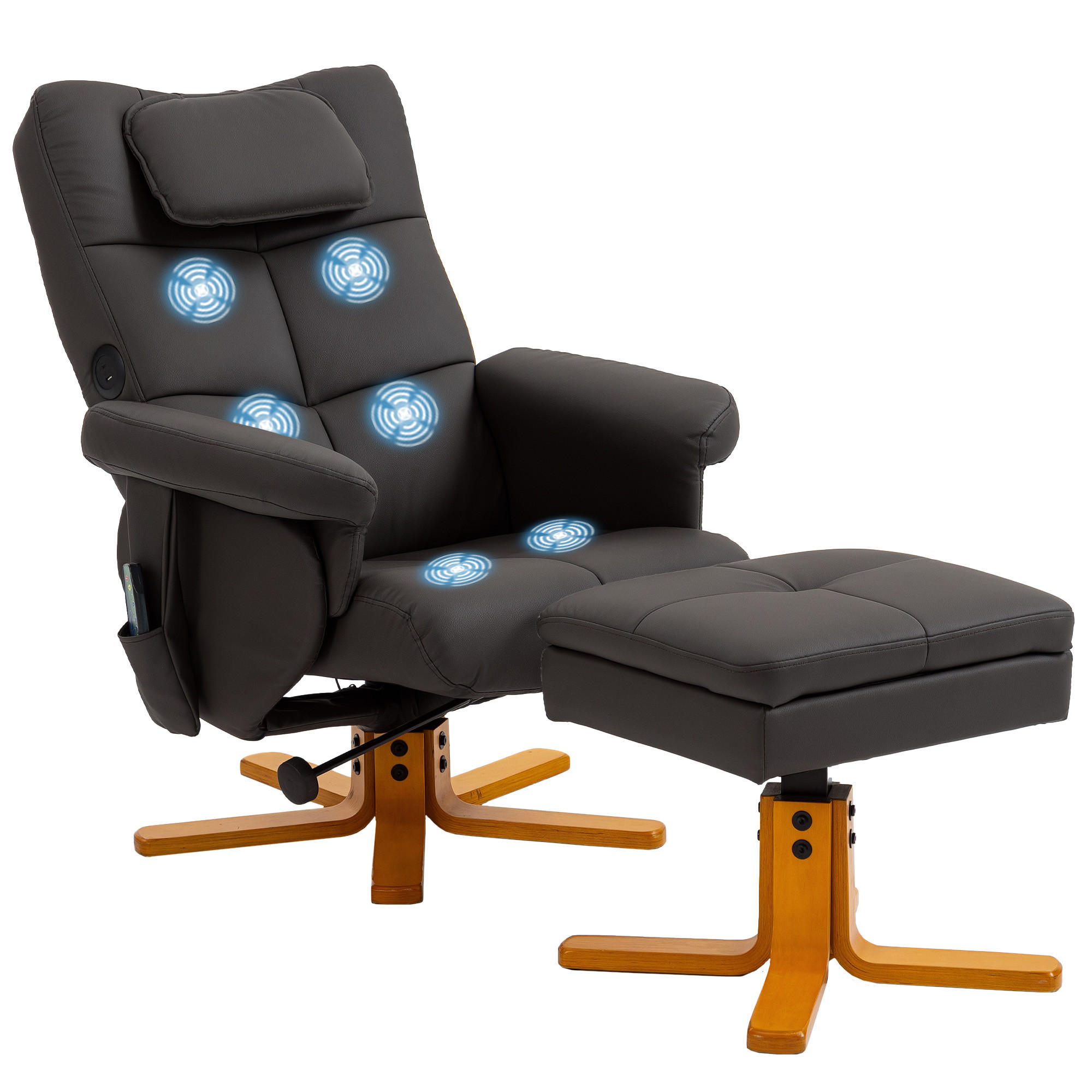 MASSAGESESSEL DE-15432 neigbar mit Staufach und Massage - Braun, Metall (78/93/86cm) - ComfortXL