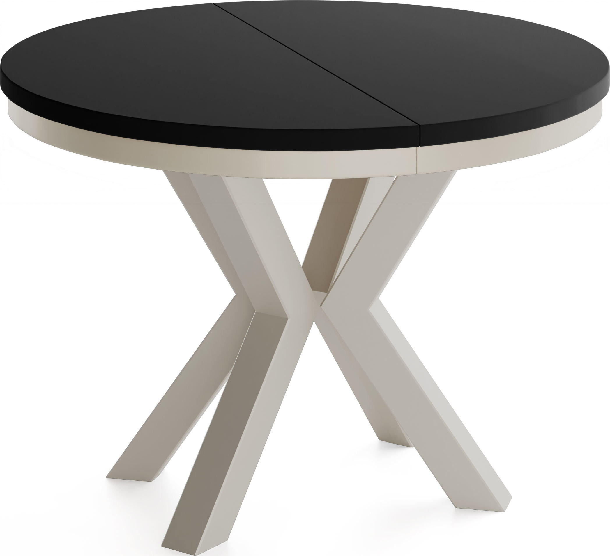 ESSTISCH Clara Grau-Beige runder ausziehbarer, Schwarz 120-200/120/76 cm - Schwarz/Grau, Holzwerkstoff/Metall (120/196/76cm) - WFL GROUP