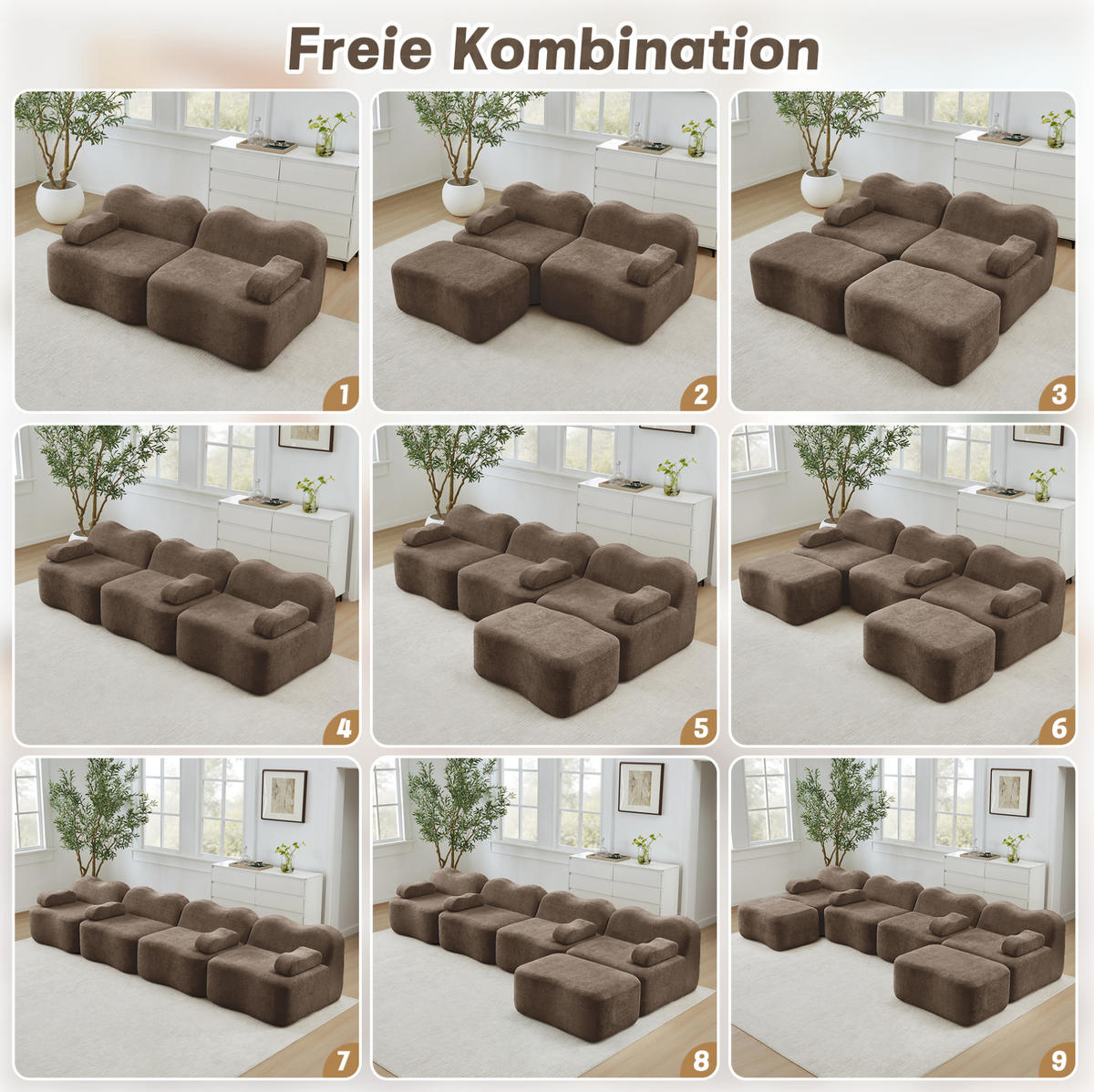 SOFA 192/98/70 cm in Braun aus Samt, rahmenlos und ohne Aufbau - Braun, Textil (98/70/192cm) - Flora Grace