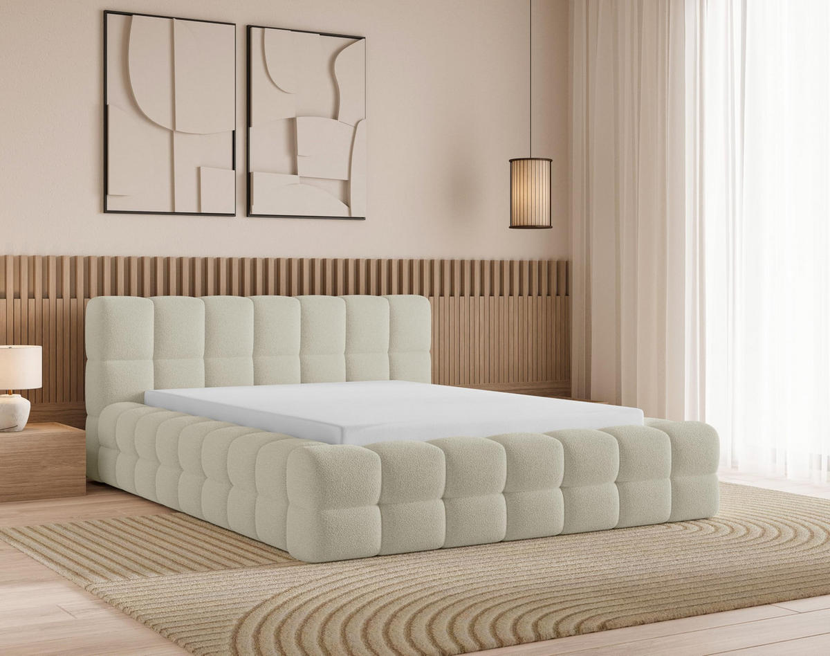 POLSTERBETT 180x200 mit Bettkasten, Lattenrost und Kopfteil, Eleganter Bouclé-Stoffbezug Beige - Beige, Holz (180/200cm) - Chilly