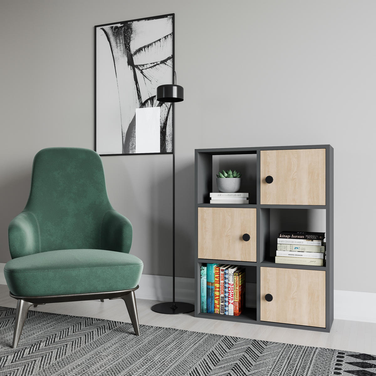 BÜCHERREGAL Tilton Eiche Anthrazit Eiche - Eichefarben/Grau, Holzwerkstoff (25/93/72cm) - Decorotika