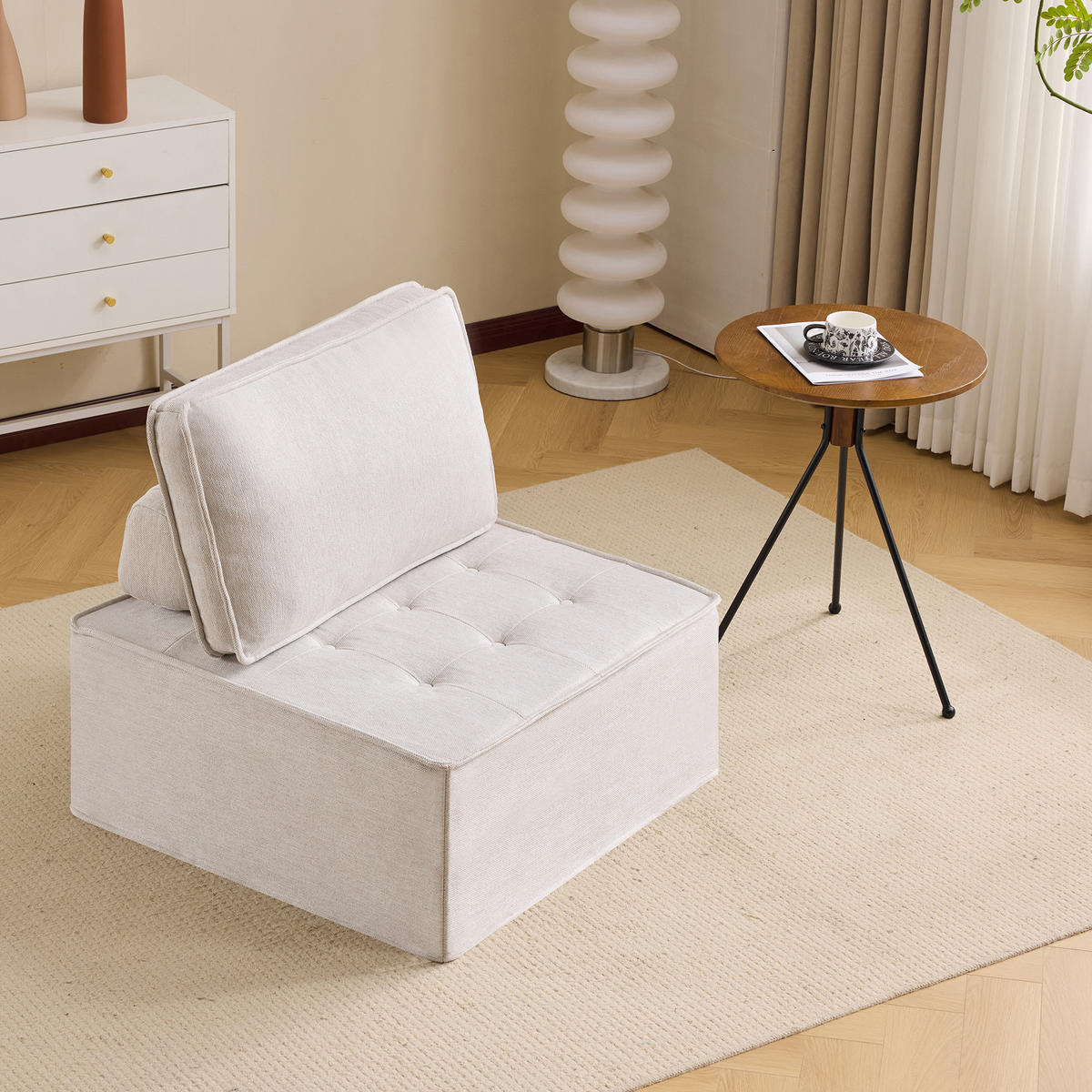 SESSEL Einzelsofa – kleine Sitzgarnitur & Sitzsack, bequem, für Wohnzimmer, Schlafzimmer, Gästezimmer & Kinderzimmer, modern - Beige, Textil (81/81/81cm) - Ej. Life