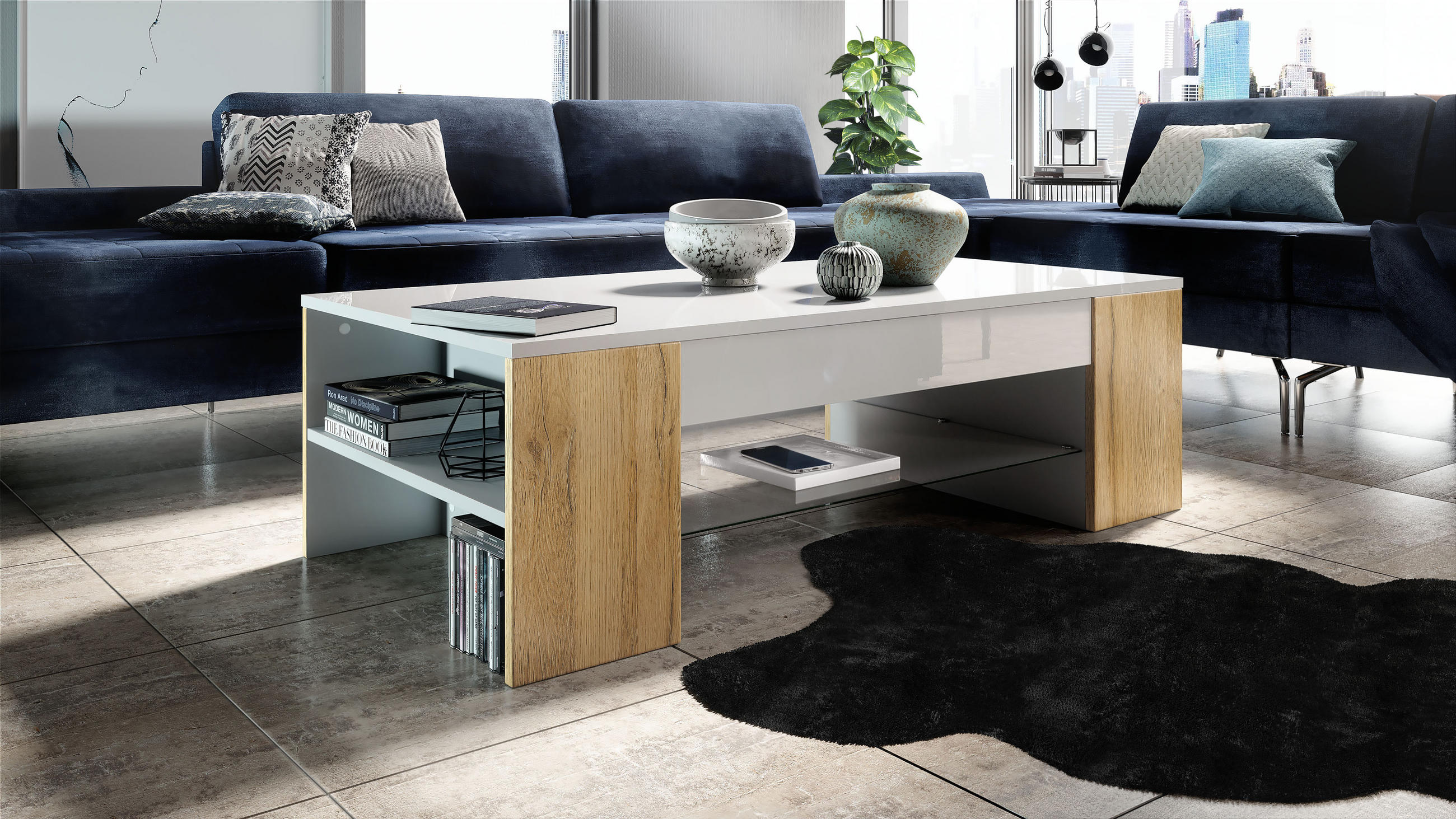 COUCHTISCH Clip Blenden in Eiche Natur - Eichefarben, Holzwerkstoff (60/118/37cm) - Vladon