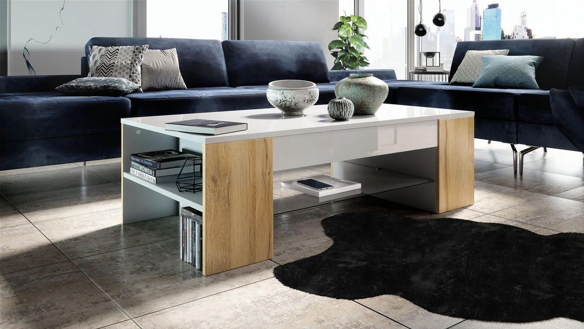 COUCHTISCH Clip Blenden in Eiche Natur - Eichefarben, Holzwerkstoff (60/118/37cm) - Vladon