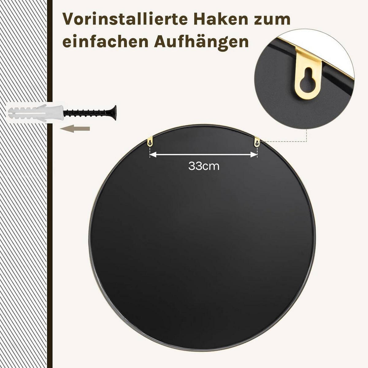 WANDSPIEGEL rund, φ 70cm, Golden - Goldfarben, Glas/Holzwerkstoff (70/70/2cm) - Woltu