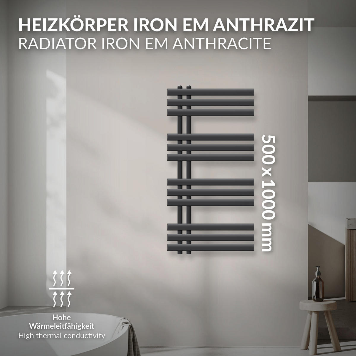 KOUPELNOVÝ radiátor Iron EM 500x1000 antracit - antracitová, kov (50/100/3cm) - LuxeBath