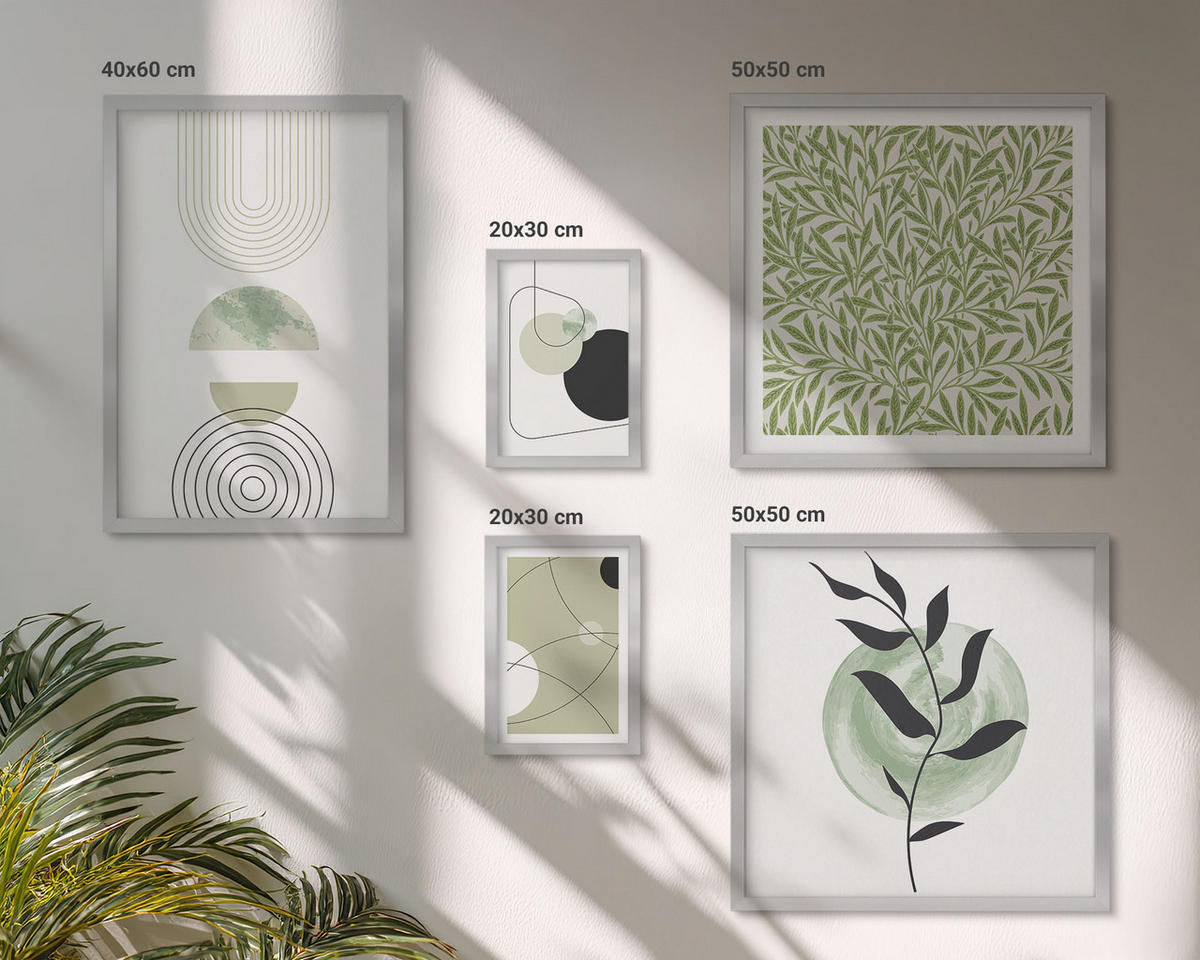 BILDER SET 5er Set - 50x50 cm & 20x30 cm & 40x60 cm Silberner Rahmen - Abstrakte Formen und Farben - Silberfarben, Kunststoff (40/60cm) - TULUP