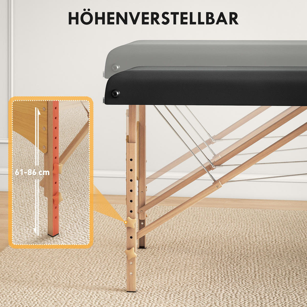 MASSAGELIEGE Kunstleder Holz Schwarz - Schwarz, Kunststoff (70/86/215cm) - HOMCOM
