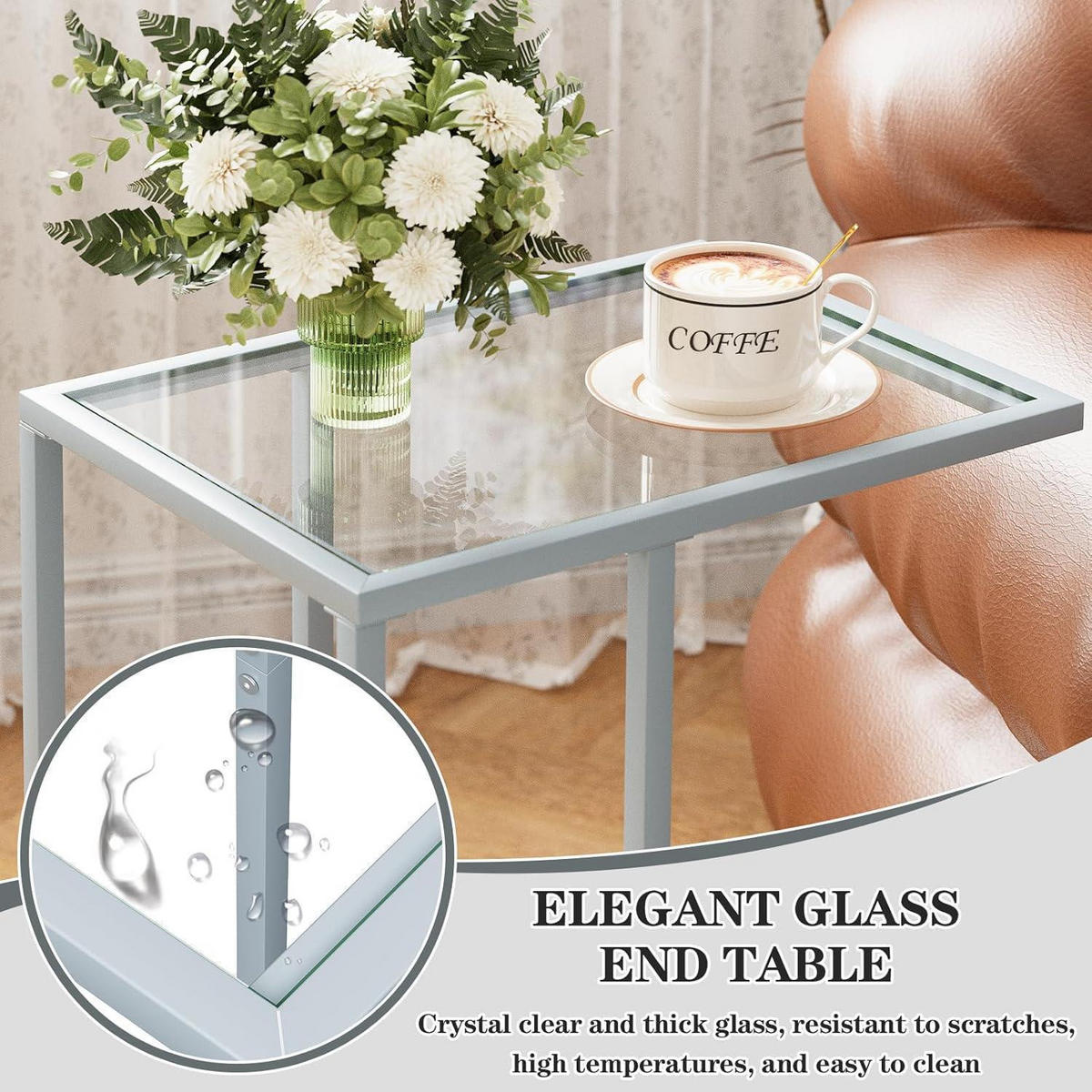 BEISTELLTISCH C-Form Glas Grau - Grau, Glas (30/40/60cm)