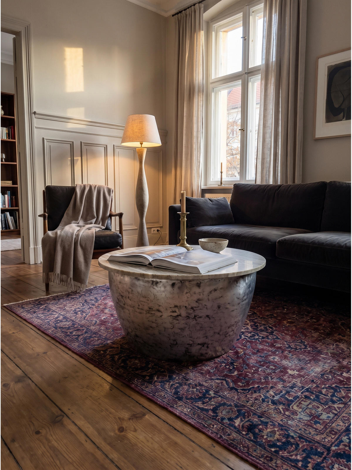 COUCHTISCH HAVEL, Marmor, handgefertigt, Beige-Silber, Ø 60 x 34 cm - Silberfarben, Stein/Metall (60/60/34cm) - KADIMA DESIGN