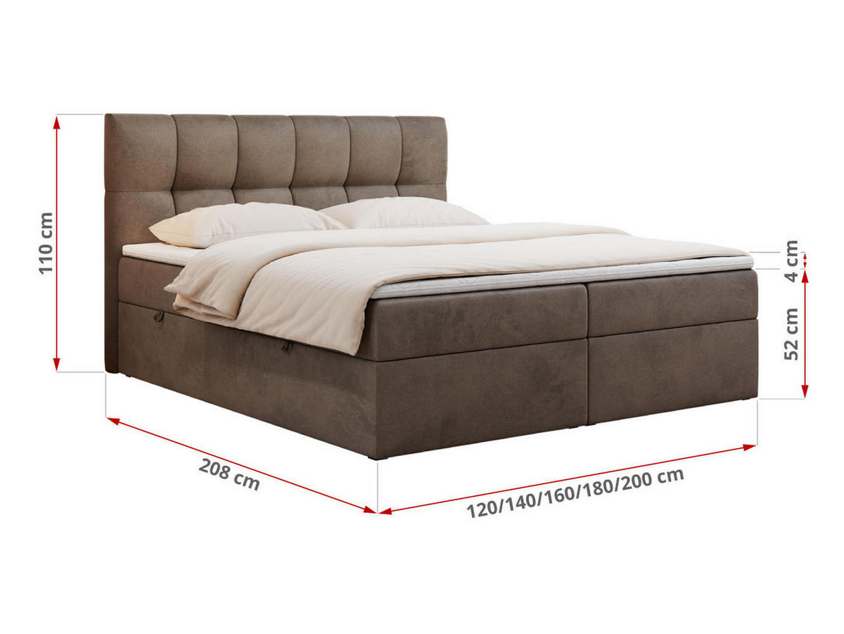 BOXBETT RICO 120/200 Braun Velvet - H4 - Braun, Holz/Textil (120/200cm) - MKS