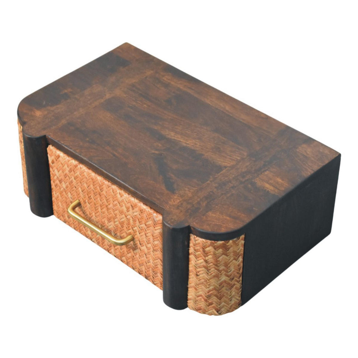 NACHTKASTEN Rattan Geschwungen Wandmontiert, 1 Schublade, Braun - Hellbraun/Messingfarben, Holz/Metall (50/18/32cm) - Artisan Furniture