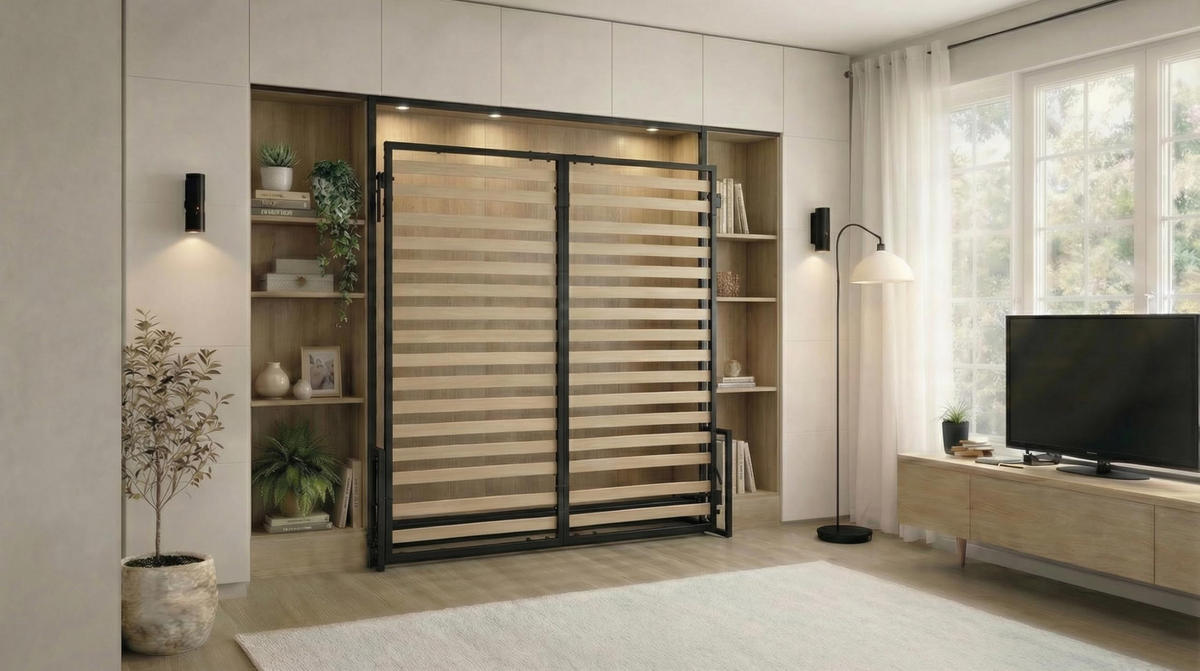 WANDBETT Morphy Classik Modulares SizeFlex- und TypeFlex-System - 192x200 Vertikal - Schwarz, Holz/Metall (192/200cm) - WallBedKing