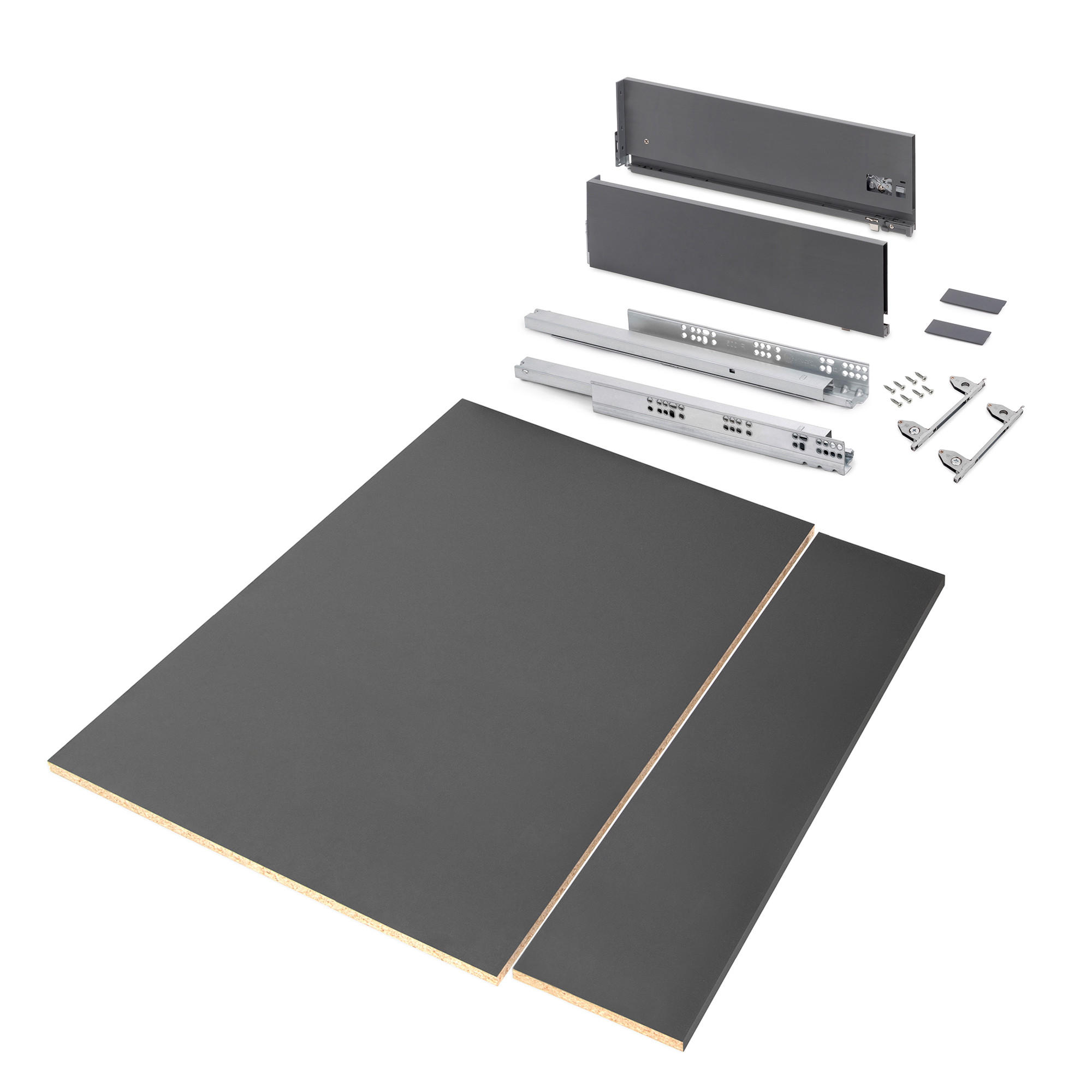 SCHUBLADEGARNITUR Vertex für Küche oder Badezimmer, Höhe 178mm, mit Einlegeböden, Modul 900mm, Anthrazitgrau - Anthrazit, Metall (88.5/8/53cm) - EMUCA