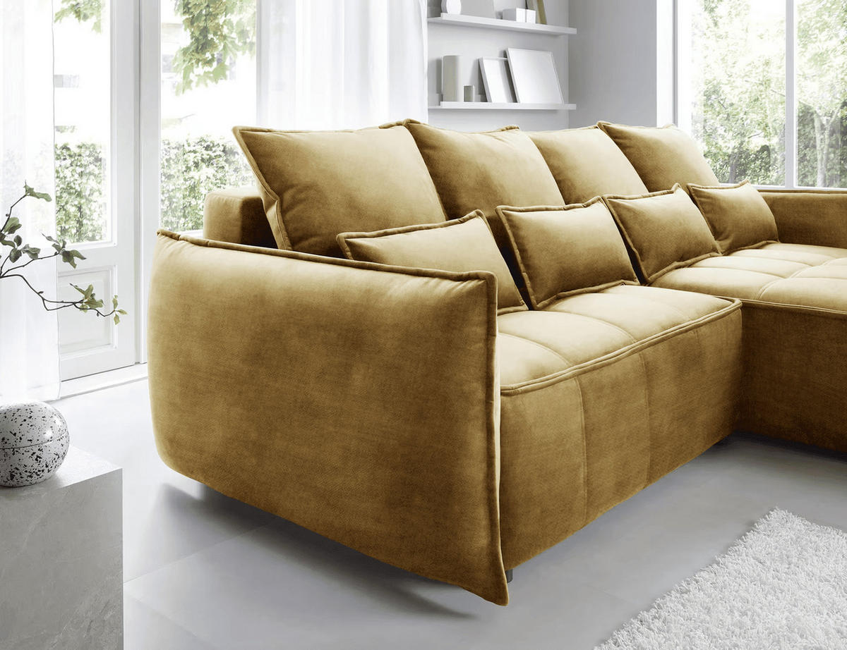 ECKSOFA mit Schlaffunktion und Bettkasten - Gelb, Textil (196/265cm) - Eltap