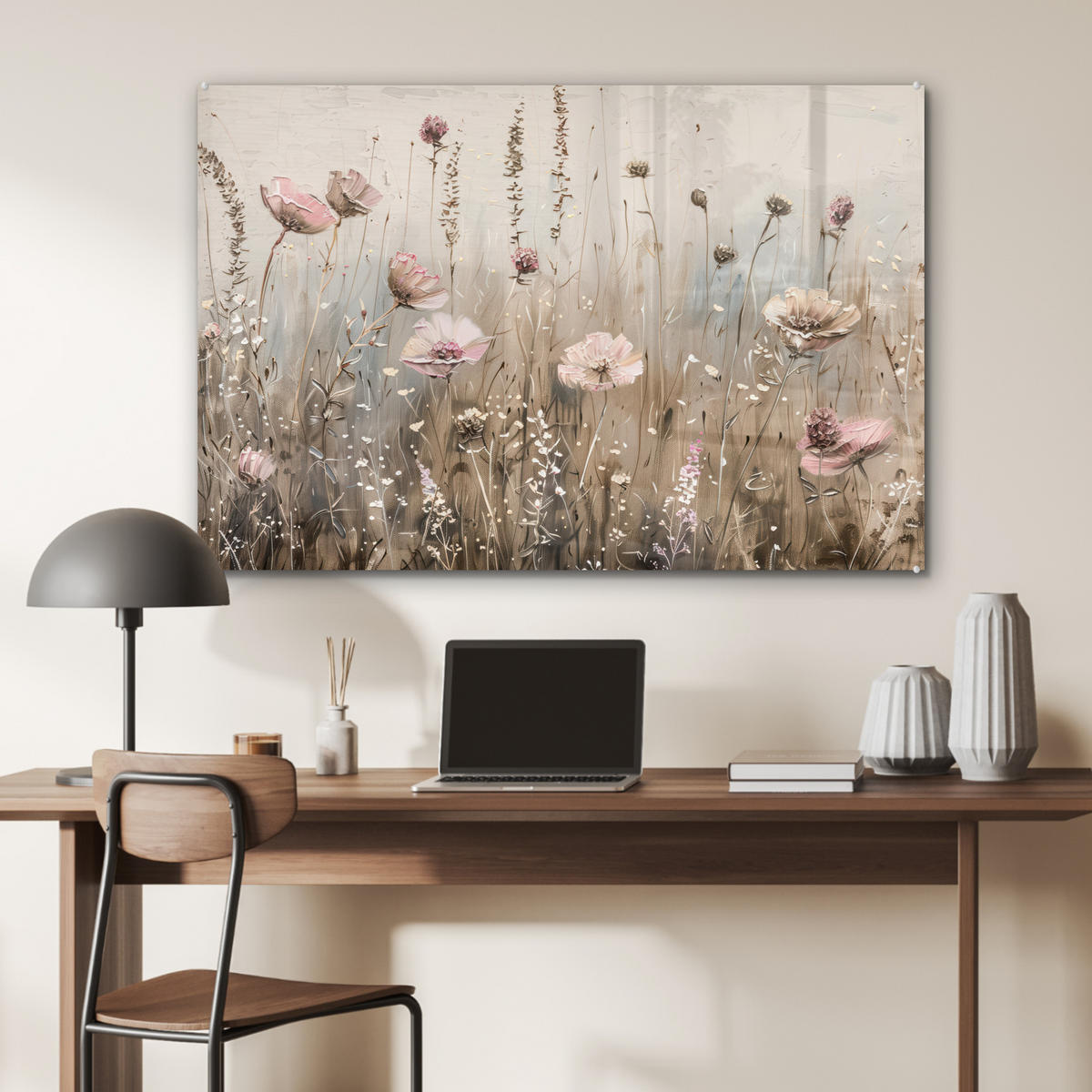 ACRYLGLASBILD Blumen - Rosa - Modern - Beige 120x80 cm - Beige, Glas (120/80cm) - MuchoWow