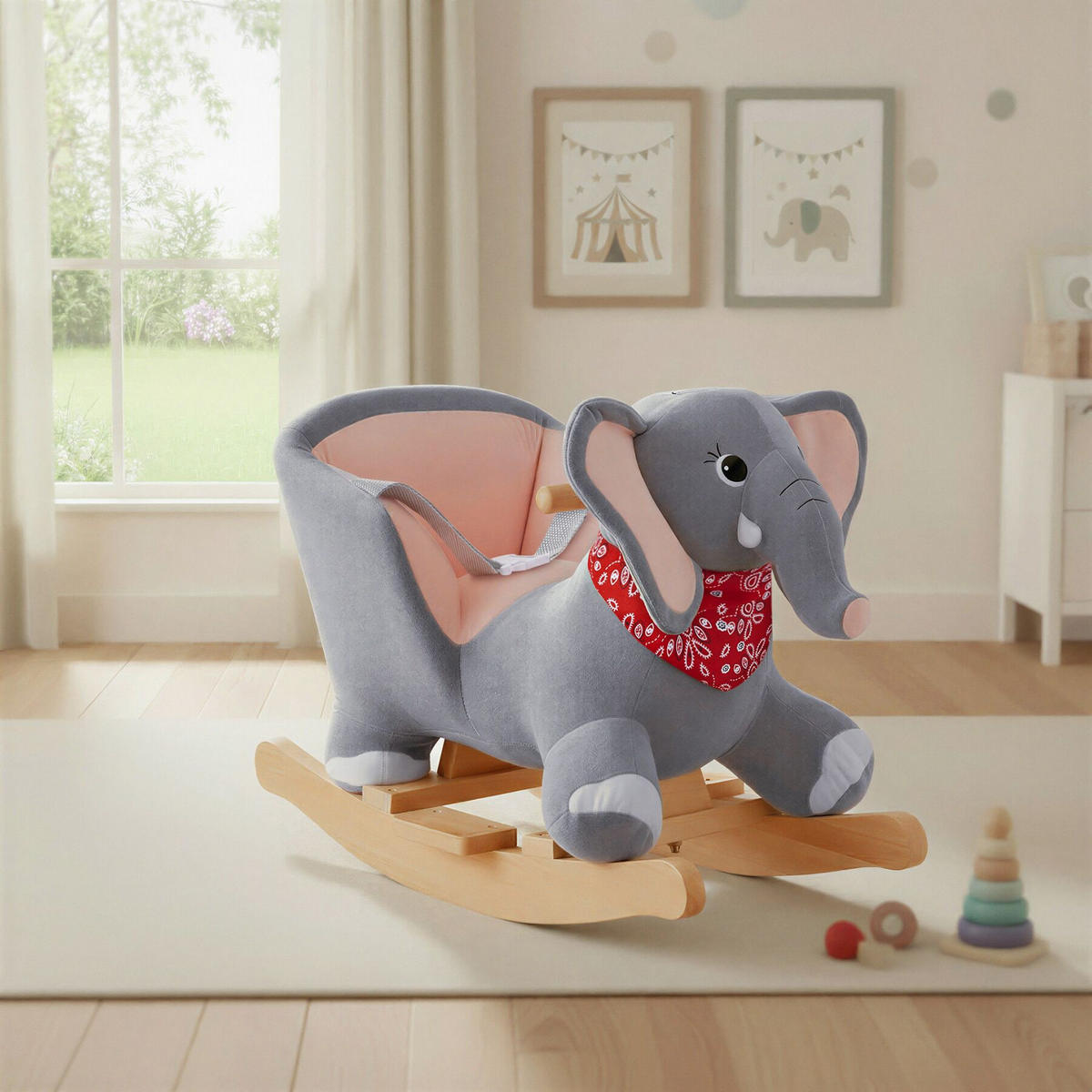 SCHAUKELTIER Elefant, massive Holzkufen, ab 12 Monaten geeignet, grau - Grau, Kunststoff (33/45.5/63cm) - tectake