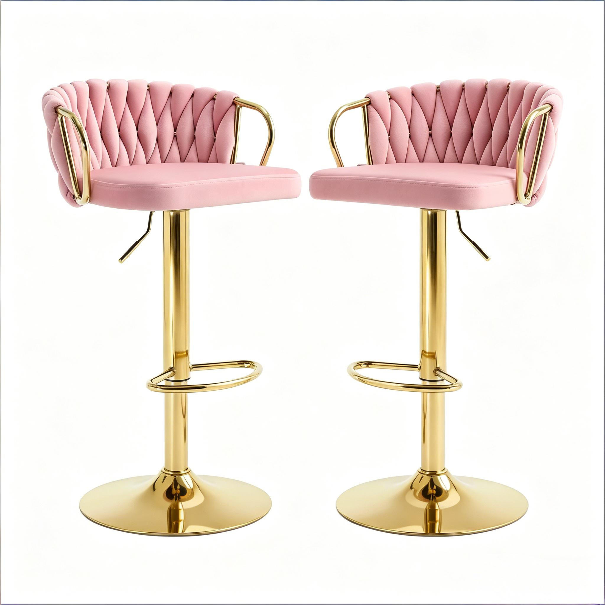 BARHOCKER 2er-Set Rosa mit Samtbezug drehbar & höhenverstellbar - Pink, Metall (50.5/98/49.5cm) - PANGIVO