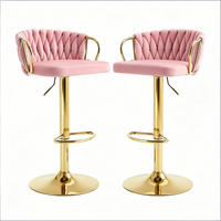 BARHOCKER 2er-Set Rosa mit Samtbezug drehbar & höhenverstellbar - Pink, Metall (50.5/98/49.5cm) - PANGIVO