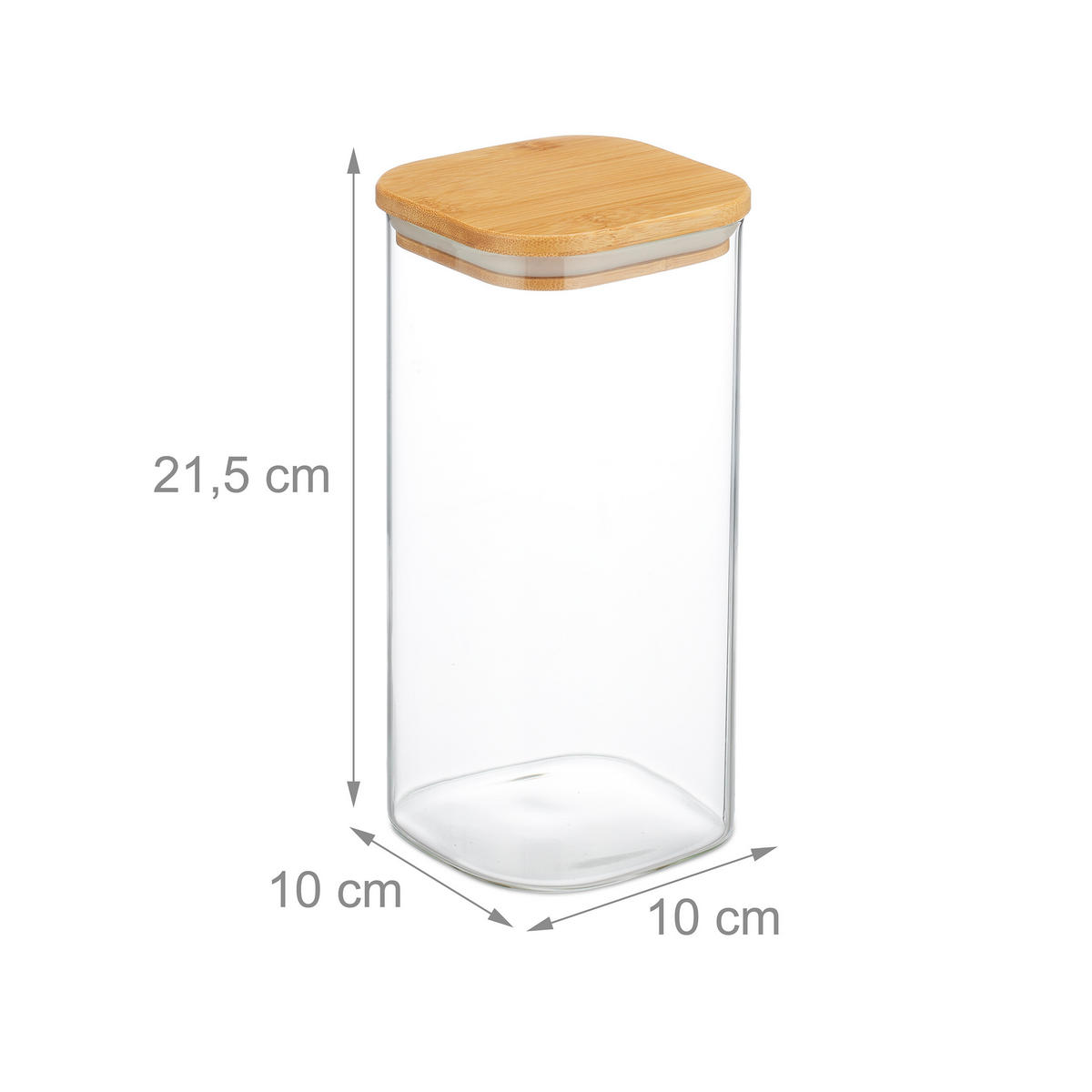 3XVORRATSGLAS - Transparent, Glas/Holz (10/21.5/10cm) - Relaxdays