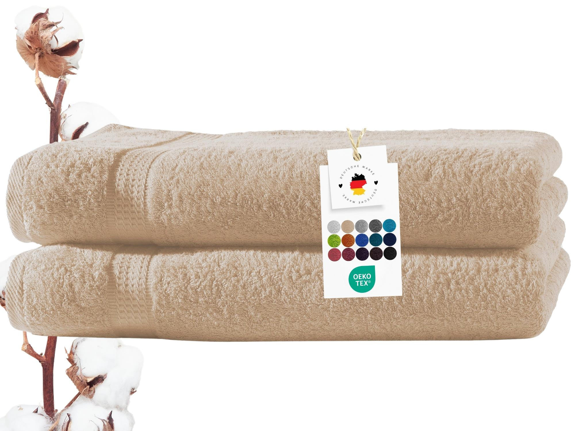 BADETUCH 100x150 cm Frottier Handtücher im 2er Set aus 100% Baumwolle, Beige 500g/m2 - Beige, Textil (100/150cm) - Carpe Sonno