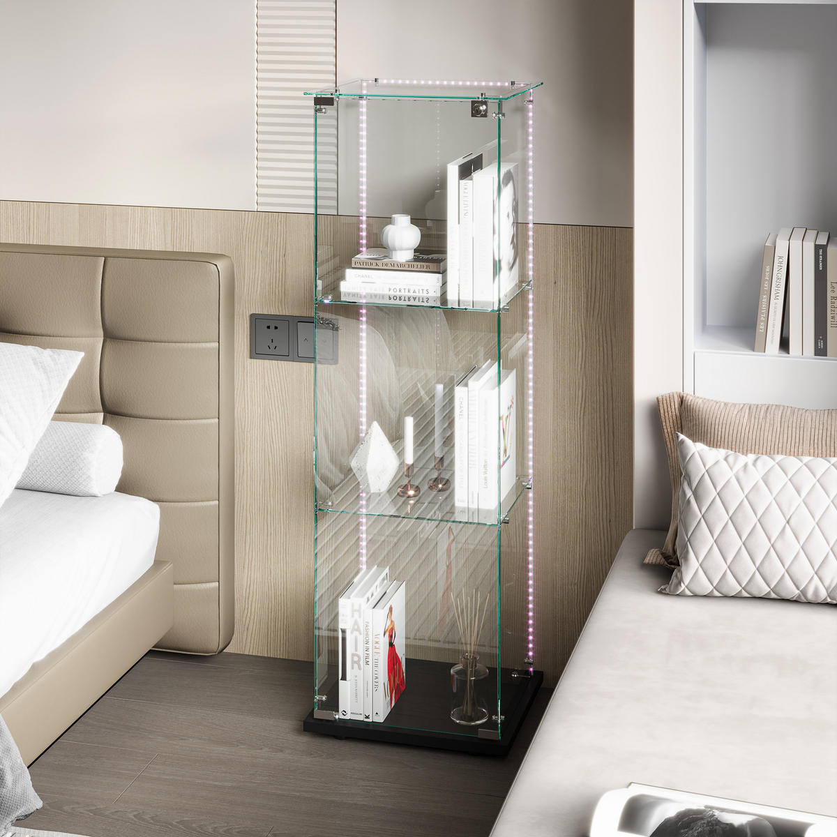 GLASVITRINE Standvitrine Mit LED, Schloss, 3 Regalen, Schwarz - Schwarz, Holz (35/123.3/39.8cm)