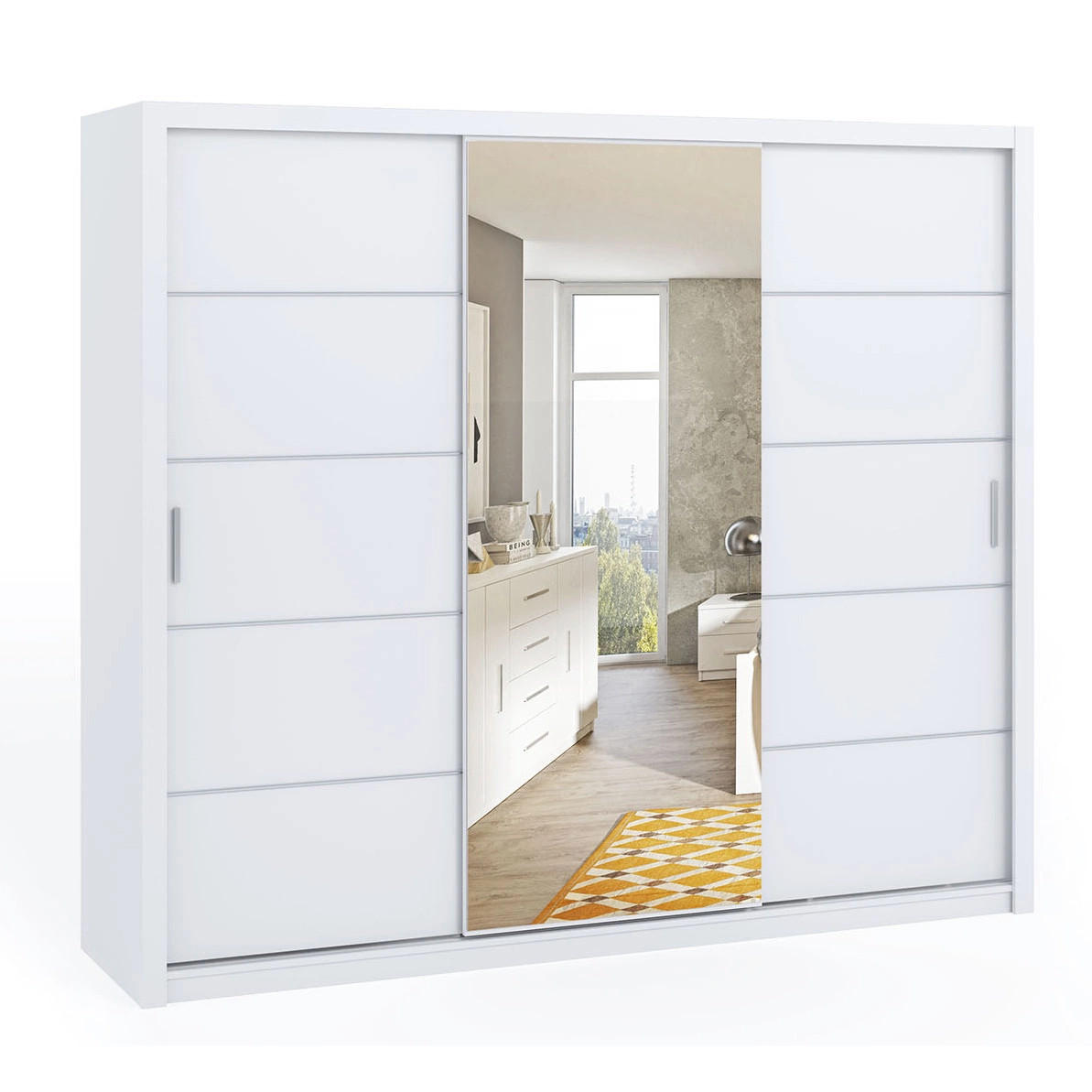 SCHIEBETÜRENSCHRANK Tamiza 250/215/62 3-türig - Silberfarben/Weiß, Holzwerkstoff/Kunststoff (250/215/62cm) - Ravio