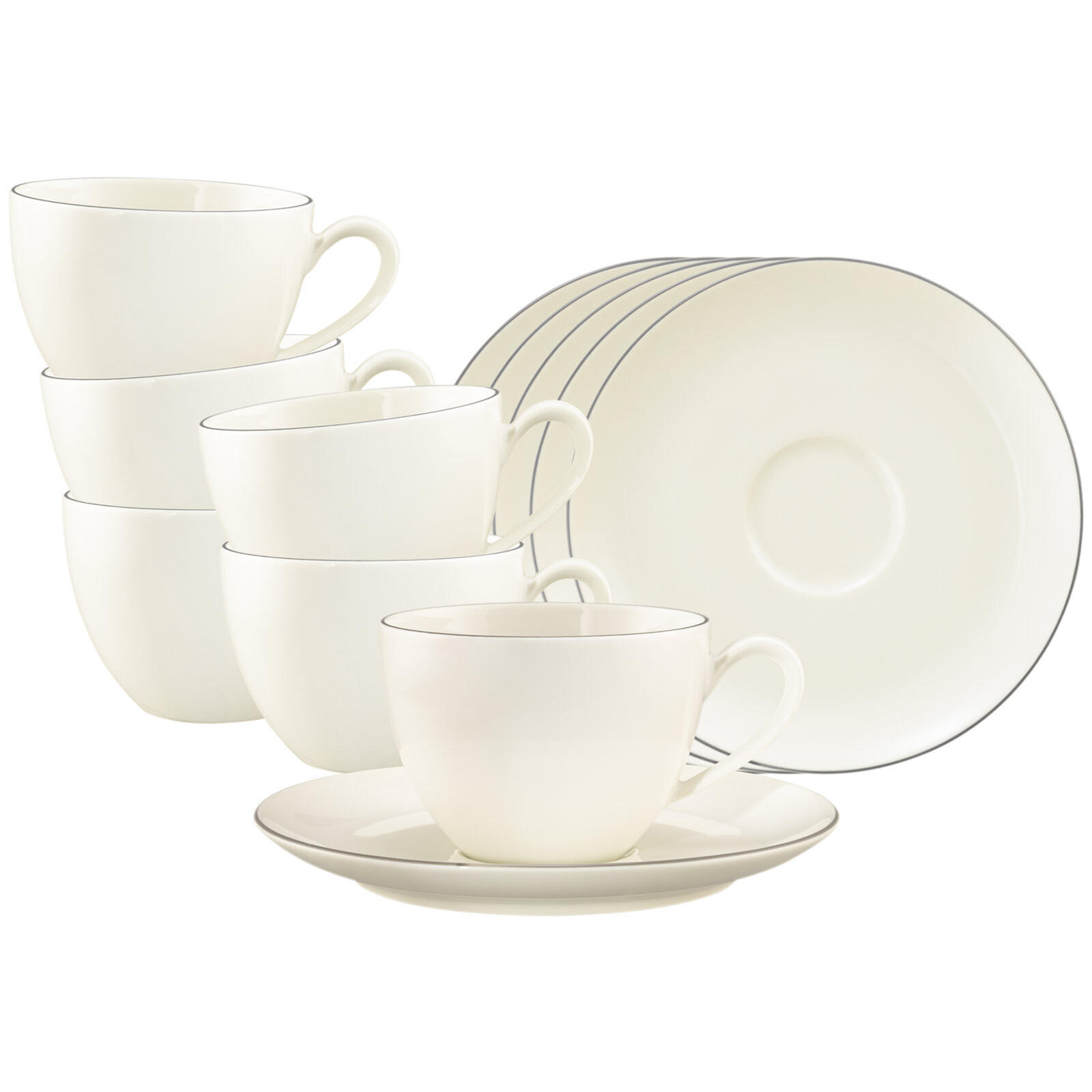 KAFFEETASSEN MIT UNTERTASSEN Savona Grey Line creme 270 ml 6er Set - Creme, Keramik (16/8.3/16cm) - Seltmann Weiden