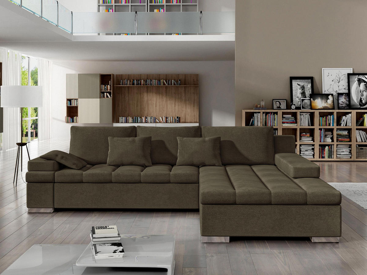 ECKSOFA Bangkok, Seite: Rechts - Dunkelbraun/Silberfarben, Holz/Textil (310/175cm) - MIRJAN24