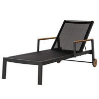 GARTENLIEGE MIT GITTERSTOFF - Textilene / Aluminium - Schwarz / Braun - Schwarz/Braun, Holz/Textil (71/48/195cm) - home24