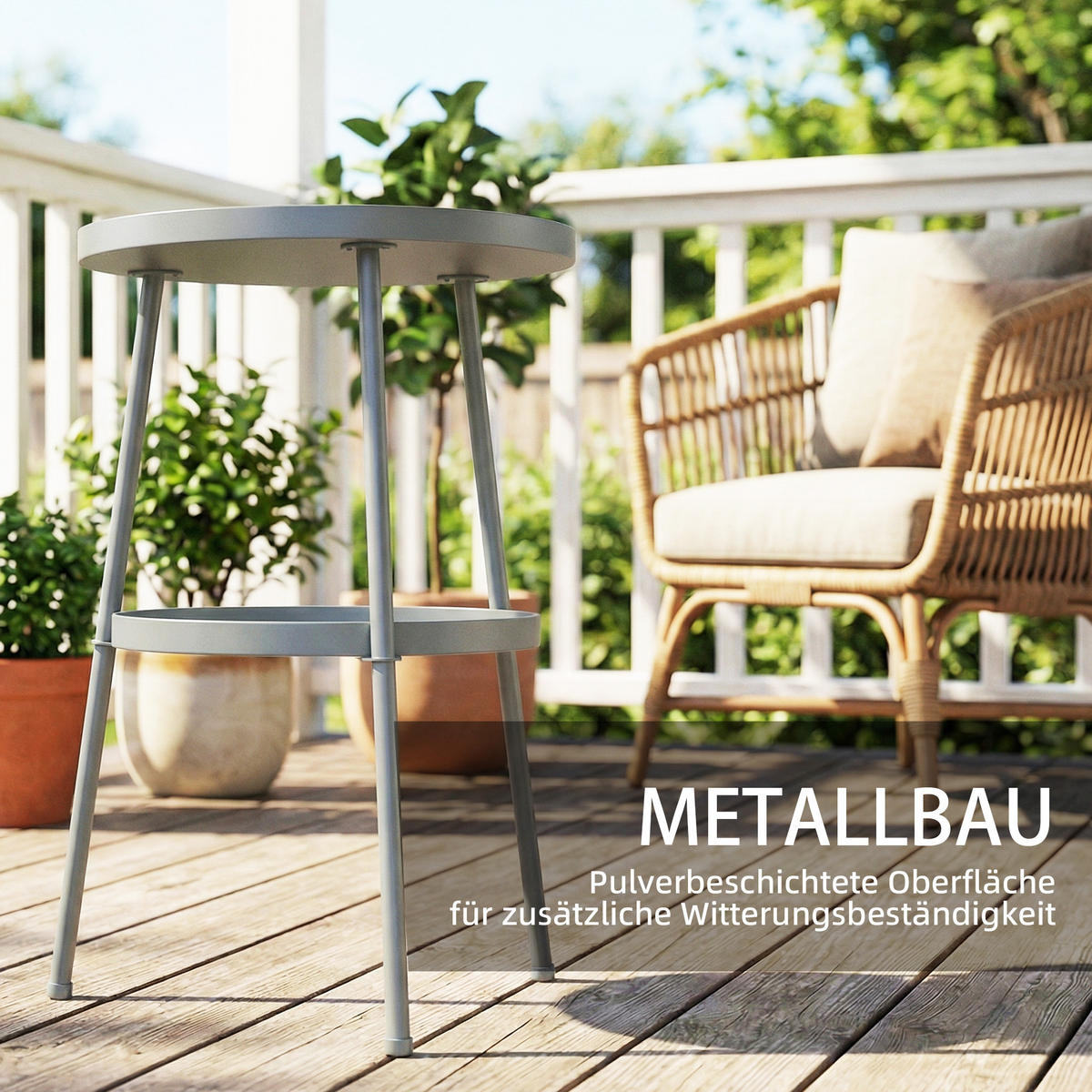 OUTDOOR-BEISTELLTISCH Metall Kunststoff Dunkelgrau - Dunkelgrau, Metall (36/36/53cm) - Outsunny