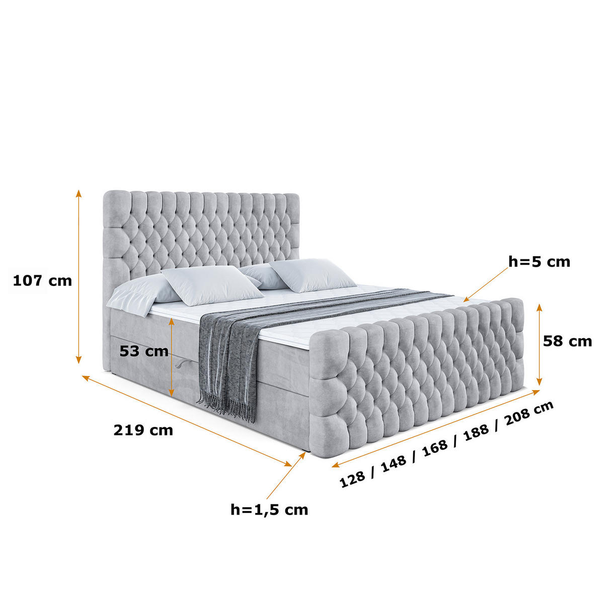 BOXBETT SERENE-Z - 140 x 200 - H3 - Hellgrau - Hellgrau, Holzwerkstoff (140/200cm) - ALTDECOR