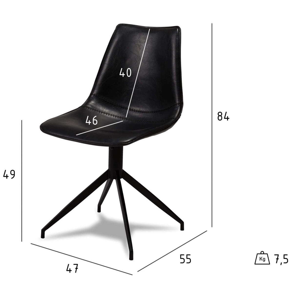 STUHL-SET 2 Stück in Kunstleder - Schwarz, Textil/Metall (48/85/57cm) - Furnhouse