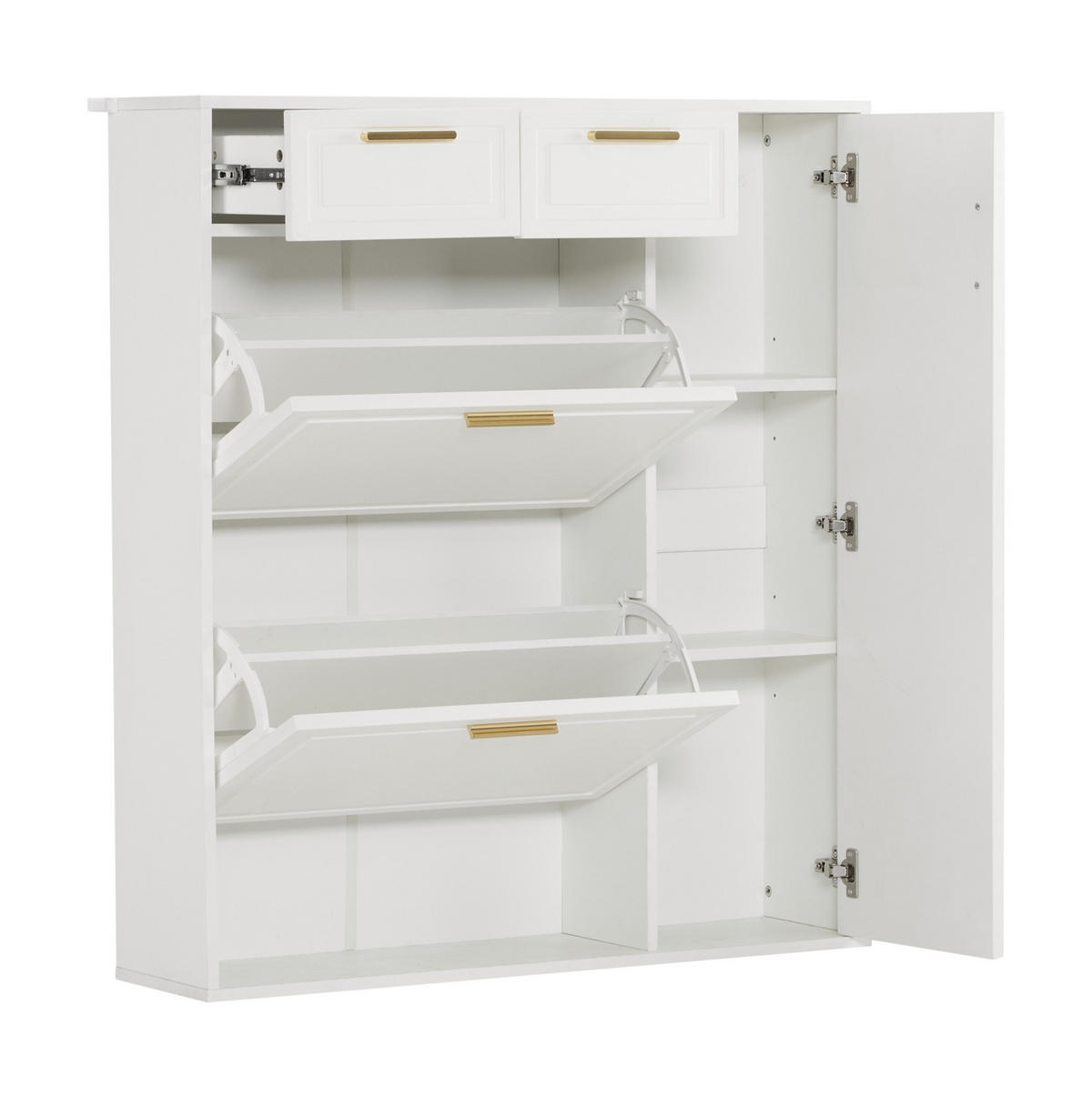 SCHUHSCHRANK 95/24/107,5 cm weiß aus Spanplatte mit Schubladen und verstellbaren Regalen - Weiß, Holzwerkstoff (95/107/24cm) - OKWISH