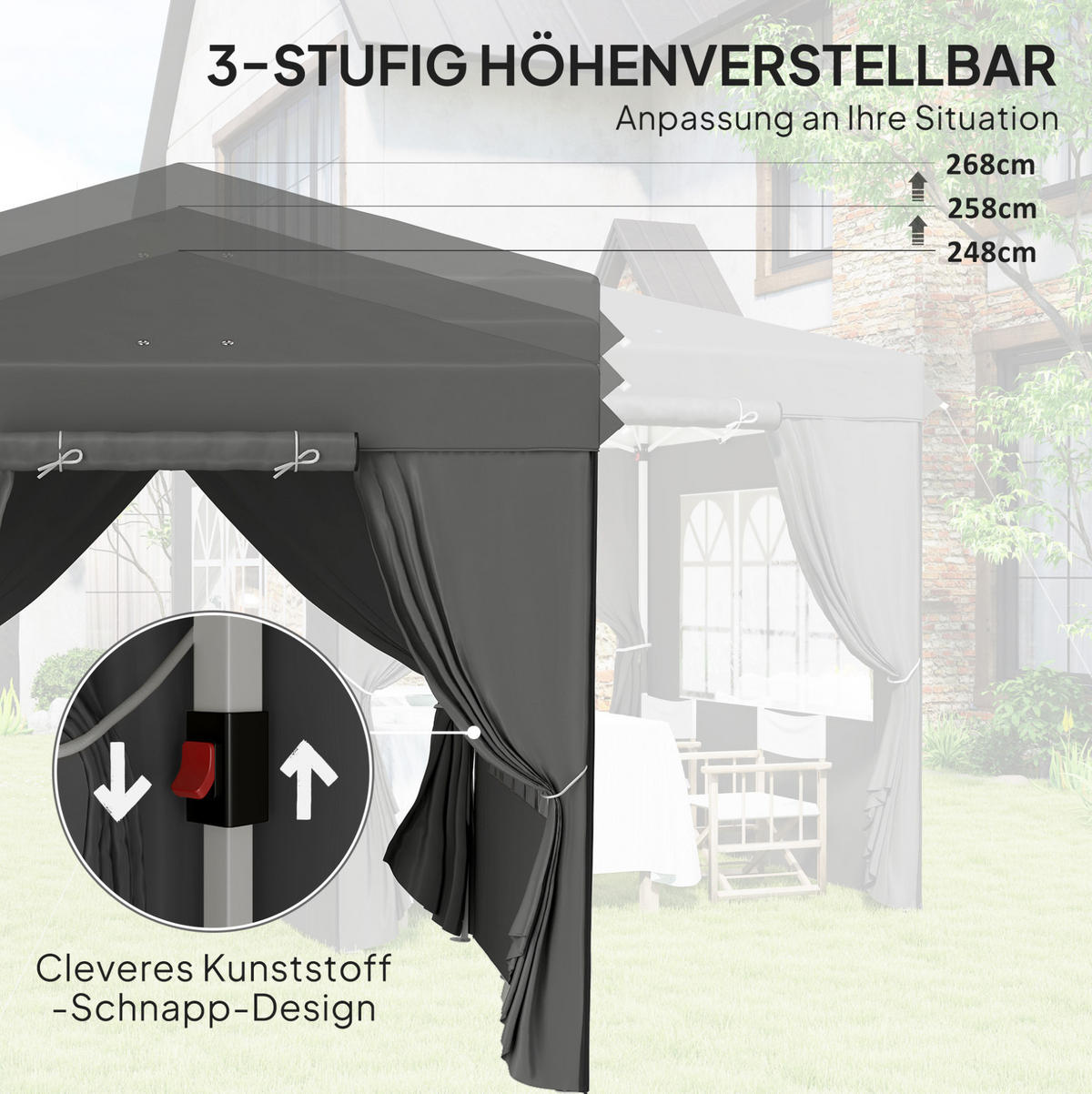 PAVILLONS aus Polyester 250x250x268 cm in Dunkelgrau mit UPF50+ UV-Schutz - Dunkelgrau, Textil (250/268/250cm) - Modfu