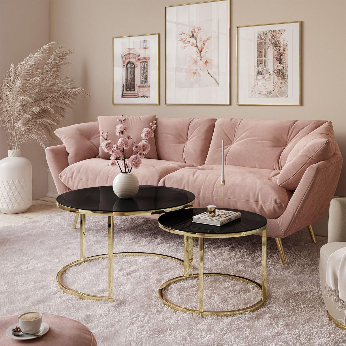 COUCHTISCH CIRI GLASS 2-in-1 CHROME gold - Goldfarben, Glas (70/70/47cm) - Lookway