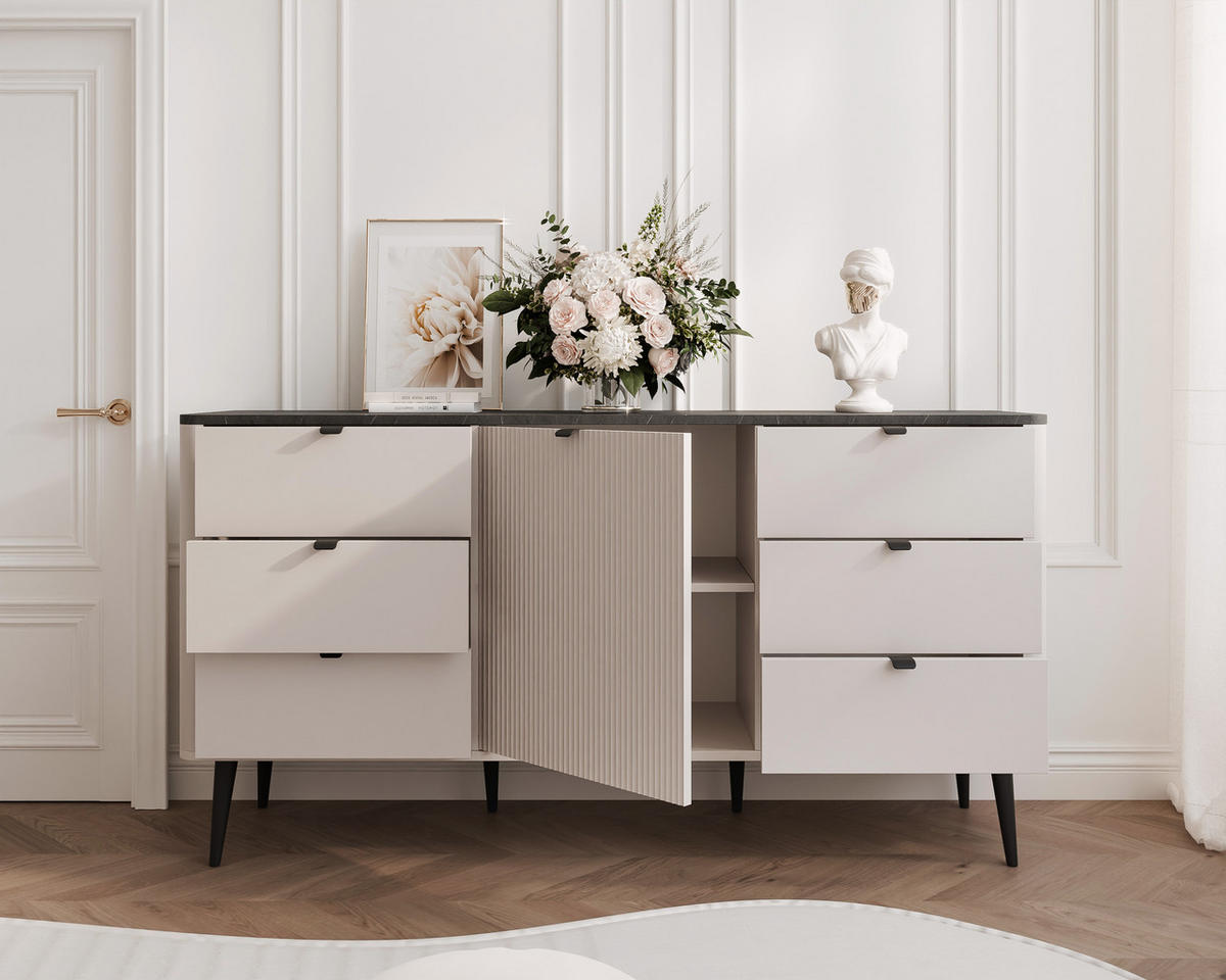 KOMMODE mit Schubladen NAVANI 160 cm Kaschmir Stein - Grau, Holzwerkstoff (160/82/40cm) - Idohome