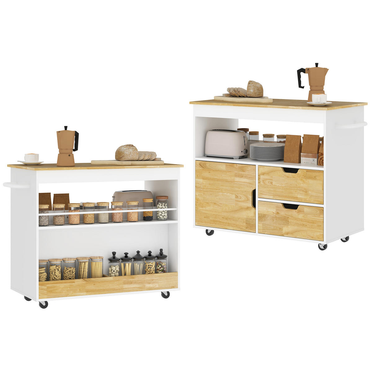 KÜCHENWAGEN DE-10501 mit Schrank, Schubladen & Arbeitsfläche Weiß - Eichefarben, Holzwerkstoff (50/85/107cm) - ComfortXL
