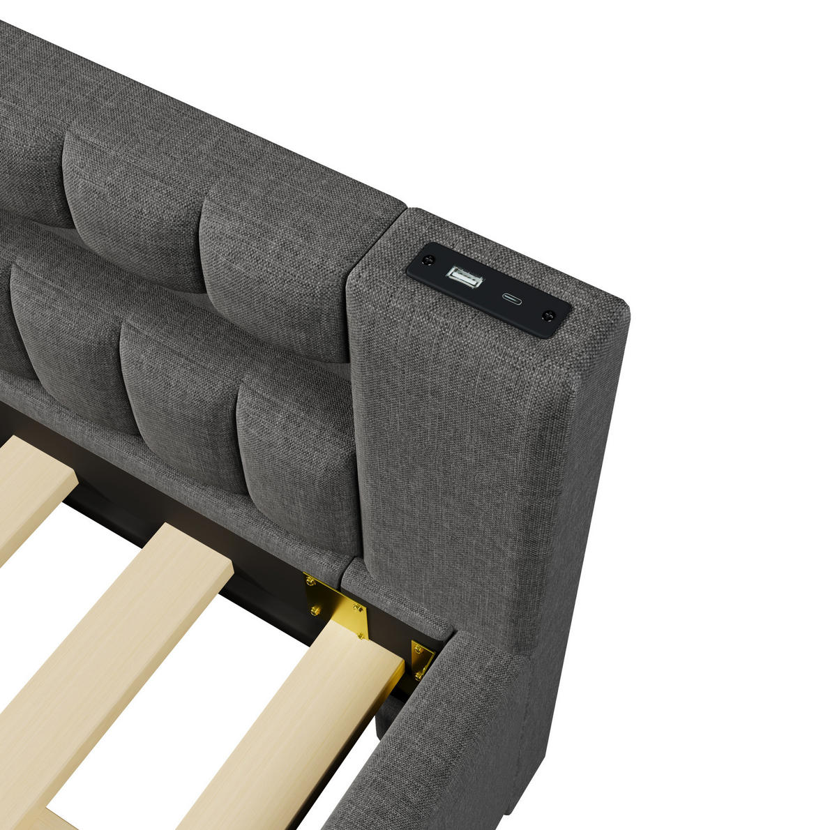 POLSTERBETT 140/200 cm Grau aus Leinen mit Ausziehbett und LED-Lichtleiste - Grau, Textil (140/200cm) - OKMYHOME