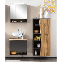 BADMÖBEL-SET 3-TLG. Kahla-03 - Anthrazit/Braun, Holzwerkstoff (141/200/40cm) - Lomado