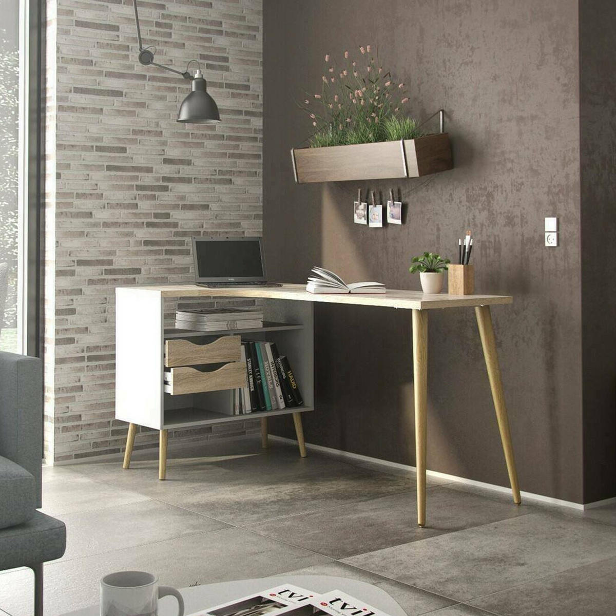 SCHREIBTISCH Weiß, Eiche 81/145.1/75.8 cm - Weiß, Holzwerkstoff (81/145/76cm) - DMORA